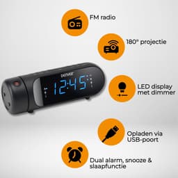 Denver Wekkerradio met Projectie - Opladen via USB - Digitale Wekker - FM Radio - Dubbel Alarm - CPR700 - Zwart — thumbnail 3