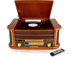 Denver Retro Platenspeler - Ingebouwde Speakers en Versterker - Radio CD Speler - MCR50 -Hout