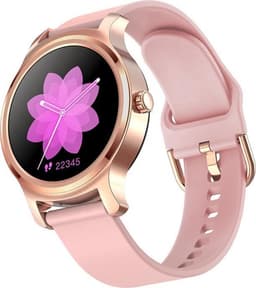 Belesy® SMART - Smartwatch Dames - Smartwatch Heren - Horloge - Bluetooth Bellen - Stappenteller - 1.3 inch - Kleurenscherm - Full Touch - Goud - Roze - Siliconen - Moederdag — thumbnail 3