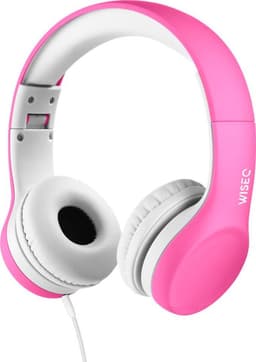 WiseQ Junior Kinderkoptelefoon met Draad – Koptelefoon Meisje – Koptelefoon Kind vanaf 3 Jaar – Hoofdtelefoon met Kabel – 85 dB Volumebegrenzer – Opvouwbaar – Met Stickers – Roze — thumbnail 1