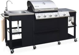 sweeek - Gasbarbecue met 4 branders + 1 zijbrander, buitenkeuken met gootsteen, keukengerei en thermometer - d'artagnan — thumbnail 1