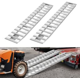 Aanhangwagen Oprijrampen/Oprijplaten - Set van 2 - Afmeting 240 x 38 cm - Totaal Draagvermogen 2721,6 kg - Aluminiumlegering - Voor ATV, Grasmaaier, Motorfiets, Tractor - Zilver — thumbnail 1