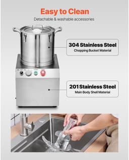 Keukenmachine Groentehakker - Voedselverwerker 15 L - RVS Voedselveilig - Met 2 Extra S-vormige Messen - Multifunctioneel - Voor Groenten, Fruit en Granen - Zilver — thumbnail 5