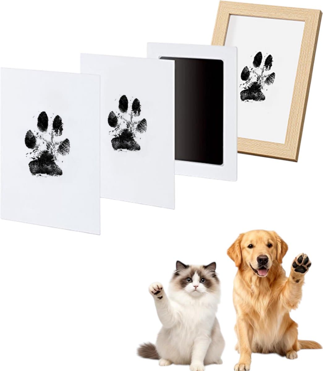 Pet Paw Print Pad - DIY Pet Photo Album - Pet Paw Print Set - Geschikt voor het maken van pootafdrukken van katten en honden - Met houten lijst - 2 printbare kaarten — afbeelding 1