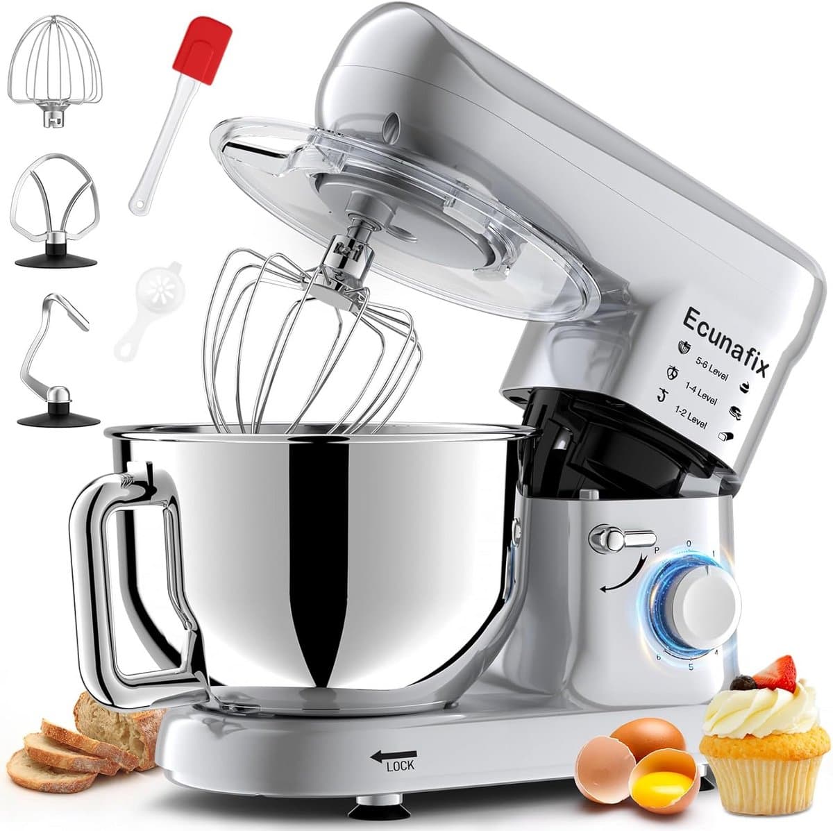 Multifunctionele Keukenmachine 1500 W - 5,5 L - 6 Snelheden - Planetaire Menging - Met Deeghaak en Garde — afbeelding 1