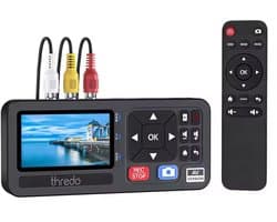 Thredo VHS-naar-Digitaal Converter / Videorecorder – AV (RCA) & S-Video → MP4 1080p – Zonder PC – 3″ Scherm – USB/TF tot 512 GB – Incl. Afstandsbediening – Zwart