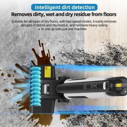 Draadloze Nat-Droog Vloerreiniger W12 – 3-in-1 Stofzuigen & Dweilen – Zelfreinigend – 45min Accu – LED Display – Dubbele Watertank – Stil 72dB – Lichtgewicht 3,8kg – Inclusief Reserveborstels — thumbnail 2