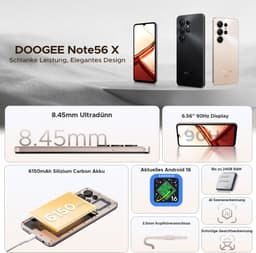 DOOGEE Note 56X - Smartphone - Android 16 - 24 GB RAM + 64 GB ROM / TF 2 TB - Octa core processor - 6,56 inch HD+ 90 Hz - 8 MP camera - 6150 mAh - 4G dual SIM - Face ID - GPS - OTG - Goud — thumbnail 2