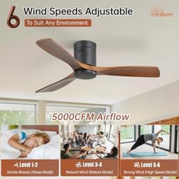 Plafondventilator met Afstandsbediening, 132cm Houten Plafondventilator, 6 Snelheden, Timer, DC Motor, Stil voor Slaapkamer — thumbnail 3