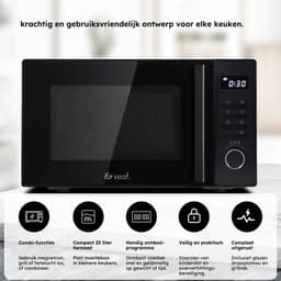 Combi Magnetron - 25L - Combimagnetron Vrijstaand - Grill en Hetelucht Functie - 10 kookprogramma's - Digitale Timer en Kinderslot - 900W - Zwart - Saaf — thumbnail 2
