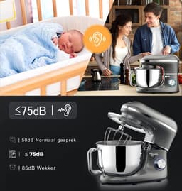 Quvo® Mixer met Mengkom - Keukenmachine - Keukenrobot - Inclusief Accessoires - Antraciet - 38cm x 24cm x 32cm — thumbnail 4