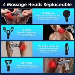Spiermassagepistool, spiermassagepistool, 3200 tpm geluidsarm massagepistool, impactmassager, uitgerust met 6 snelheidsregeling, 4 massagekoppen, voor het verlichten van spierpijn — thumbnail 2