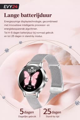 Evy24 Smartwatch Dames 35mm - AMOLED Horloge - Stappenteller - Slaapmonitor - Saturatiemeter - Bluetooth Bellen - Geschikt voor Android & iOS - Rosé — thumbnail 5