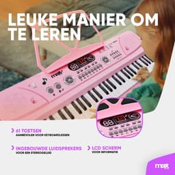 Keyboard piano kinderen - MAX KD61P - Keyboard met 61 toetsen - Keyboardstandaard en oplaadbare accu - Roze — thumbnail 3