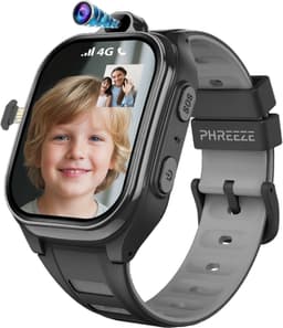 Phreeze Smartwatch Kinderen - GPS Horloge Kind - Kinderhorloge voor Jongen en Meisje - Waterdicht - 4G - Met Simkaart - Belfunctie - Video - Bellen - Spelletjes - Stappenteller - Alarmen - SOS - Zwart — thumbnail 1