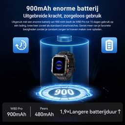 Blackview W80 Pro - Smartwatch - Bluetooth 5.3 - 900 mAh - IP68 Zwemmen - LED-zaklamp - Stappenteller - Slaapmonitor - Saturatiemeter - Zwart — thumbnail 3