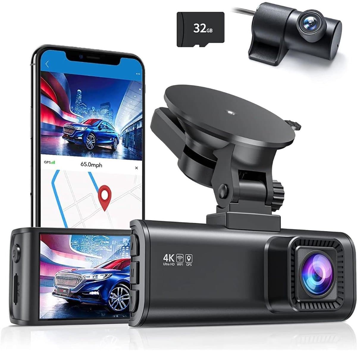 Quvo® Dashcam Voor en Achter - Dashcam - Parkeermonitor - Nachtzicht - Zwart - 10cm x 4cm x 3cm — afbeelding 1