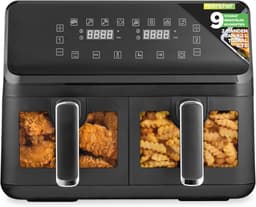 Dubbele Mand Airfryer - Heteluchtfriteuse Oven - Gezond Koken - Transparant Venster - 88 Liter - Zwart — thumbnail 1