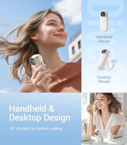Draagbare Handheld Turboventilator - Oplaadbare Mini-v fan met LED-display en 5 Windstanden voor Buiten en Vakantie — thumbnail 3