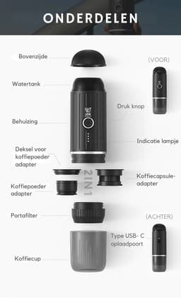 JOR Products® Draagbare Espresso Maker - Koffiebonen - Koffiemachine - Nespresso - Espressomachine - Reizen - Camping - Travel - Barista — thumbnail 3