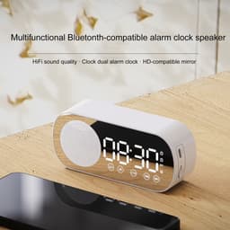 Bluetooth speaker wekker - met LED spiegeldisplay, radio, weersvoorspelling - twee alarmen met hoog volume - geschikt voor diepe slapers - wit — thumbnail 2