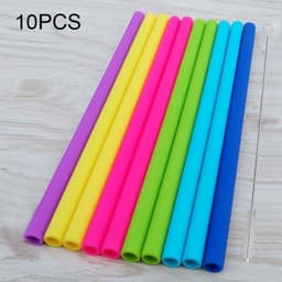 Let op type!! 10 PC's Food Grade siliconen rietjes Cartoon kleurrijk drankje Tools met 1 borstel  rechte pijp  lengte: 25cm  buitendiameter: 11mm  binnendiameter: 9mm  willekeurige kleur levering — thumbnail 4