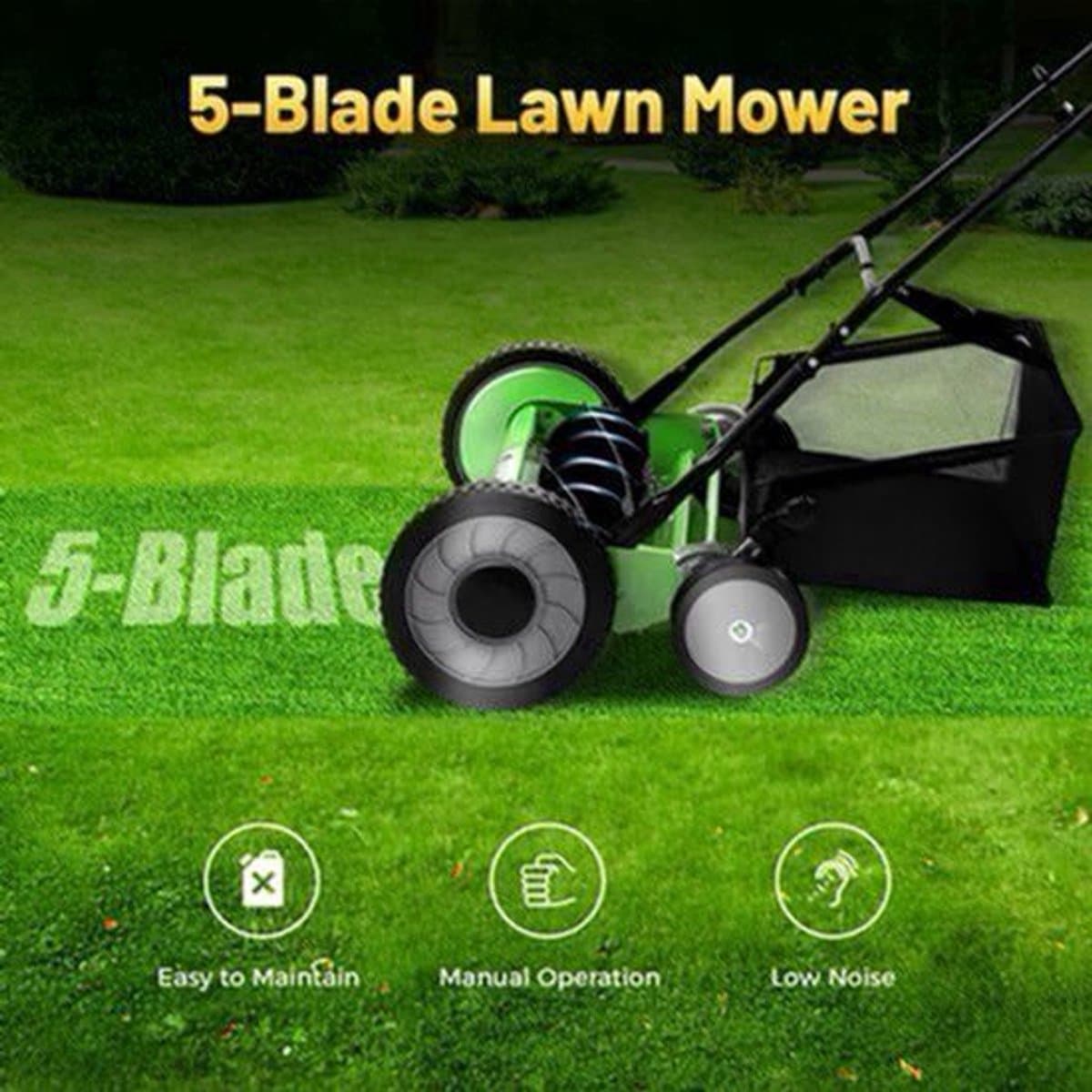 Handgrasmaaier – Handmaaier – Kooimesmaaier – Duwgrasmaaier – Gazonmaaier – 50,8 cm Maaibreedte – 9 Instelbare Maaihoogtes – 65-Mangaan Stalen Messen – Met Opvangzak – Groen — afbeelding 1