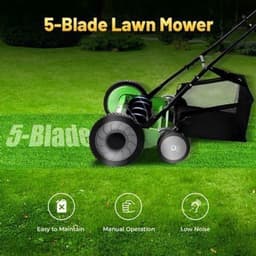 Handgrasmaaier – Handmaaier – Kooimesmaaier – Duwgrasmaaier – Gazonmaaier – 50,8 cm Maaibreedte – 9 Instelbare Maaihoogtes – 65-Mangaan Stalen Messen – Met Opvangzak – Groen — thumbnail 1