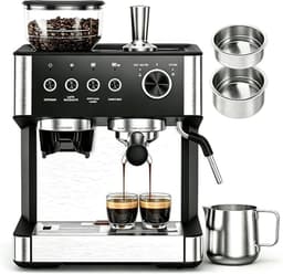 Espressomachine - Pistonmachine met geïntegreerde Bonenmaler - 15 Bar Italiaanse Pomp - 30 Maalstanden - 200g Bonenreservoir - 58mm Siebträger - Handmatige Stoompijpje Melkopschuimer - Coffee Machine - voor Thuis en Kantoor — thumbnail 1