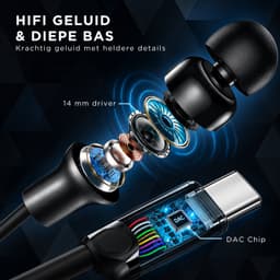 Floki® Oortjes met draad USB-C - Metalen behuizing - Anti klit - Noise Reduction - Oordopjes met Microfoon - Earbuds — thumbnail 3