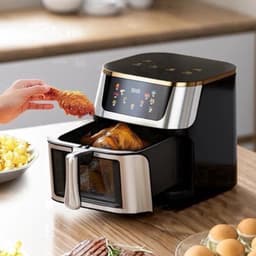 Heteluchtfriteuse – Airfryer - Airfryer Oven - 8L - 1400W - Airfryer Zonder Olie - LED Touchscreen - Kijkvenster - RVS - Hoge Temperatuur - Zwart — thumbnail 3