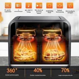 Heteluchtfriteuse Dual Zone - 1700 W Vermogen - 8 Liter Inhoud - ABS En Metaal - Voor Bakken En Drogen — thumbnail 4