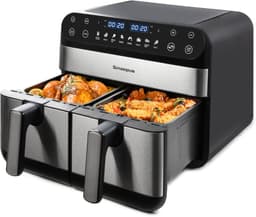 Heteluchtfriteuse Dubbele Manden 10 Liter 2400 Watt Kunststof En Metaal Zwart 8 Kookprogramma’s Met Led Aanraakscherm — thumbnail 4