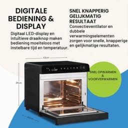 Heteluchtfriteuse Digitaal - 30 Liter Capaciteit - 1600 Watt Vermogen - Roestvrij Stalen Interieur - Mat Zwart - Multifunctionele Oven — thumbnail 3