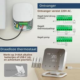 Slimme draadloze thermostaat met WiFi en RF-ontvanger (3A) voor cv-ketel en vloerverwarming, 7-daagse programmeerbare kamerthermostaat, spiegelend scherm, opbouwmodel, compatibel met — thumbnail 5