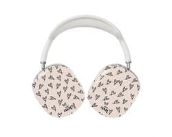 xoxo Wildhearts hoesje geschikt voor AirPods Max (2) - All Yours - Glossy - Ook als telefoonhoesje verkrijgbaar - schokbestendige case - koptelefoon hoesje - Glimmend - Beschermhoes met hartjesprint - hartjes - Beige - Zwart