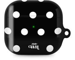 xoxo Wildhearts hoesje geschikt voor AirPods 4 - Polka Dots (Zwart) - Ook als telefoonhoesje verkrijgbaar - schokbestendige case - koptelefoonhoesje - Beschermhoes met stippenpatroon - Zwart met witte stippen