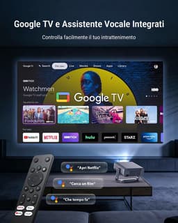 Beamer [Google TV Stick], 3000ANSI projector, 4K thuisbioscoop met Netflix, auto-lensafdekking, autofocus en 6D trapeziumcorrectie, Full HD 1080P, WiFi 6, daglichtprojector met app voor buiten — thumbnail 3