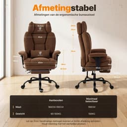 Dowinx Gamingstoel - Ergonomische Bureaustoel - Grote Bureaustoel - Ademende Stof en Flueel - Met Voetensteun en Verstelbare Rug - Bureaustoel Gaming chair - Bruin — thumbnail 5