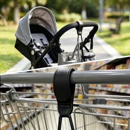 Sterke zwarte PU leren wagenhaken voor tassen, universele kinderwagenclips, handige baby reisbenodigdheden — thumbnail 5
