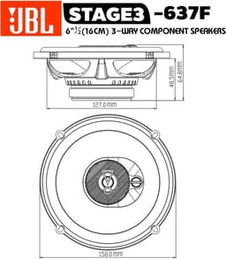 JBL Stage3 637F - Autospeakers - 6,5” (165 mm) - 3-weg Triaxiaal - 225 Watt - Luidspreker set — thumbnail 5