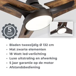Goedewaere Plafondventilator - Met Afstandsbediening - Bruin - 2 Kleuren Bladen - Met lamp - Fluisterstil - Timer - Ideaal voor slaapkamer - Ventilator plafond - Verlichting - Plafondlamp — thumbnail 4