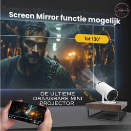 Mini Beamer Draagbaar 2025 - Alles-in-één Smart TV Projector - Android 11.0 - WiFi 6 & Bluetooth 5.2 - 4k Beeldkwaliteit - Wit - Lumen - Home Cinema - Dollssbeauty — thumbnail 2