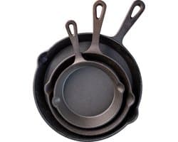 Gietijzeren pan - Skillet - set 3 stuks - 16 cm, 19,5 cm en 24,5 cm - preseasoned