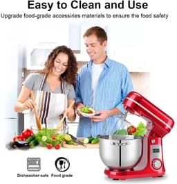 Keukenmixer - Stand Mixer - Deegmixer - Foodprocessor - Elektrische Mixer - 6 Snelheden - 6 Liter RVS Mengkom - Garde - Klopper - Deeghaak - Stil - Krachtig - Met LED-display - BPA-vrij - Antislip - Rood — thumbnail 2