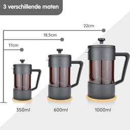Milu French Press Koffiemaker | 350ml, 600ml, 1L | Glazen Cafetière, koffie Pers voor Thuis, Reizen en Kamperen – Inclusief Onderzetter, Lepel en Vervangingsfilter - Franse Pers Koffiezetapparaat (350 ml) — thumbnail 2