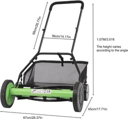 Duwspindelgrasmaaier met grasopvangmand - Handmatige tuin grasmaaier met verstelbare hoogte en 41 cm maaibreedte — thumbnail 2