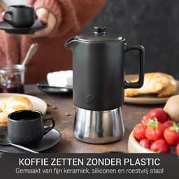 Steinzeit Design Espressomaker van Keramiek (300ml) - Espressomaker Inductie geschikt voor alle soorten fornuizen - Mokkakan met RVS basis en keramische kan - Espressomaker Roestvrij Staal — thumbnail 2
