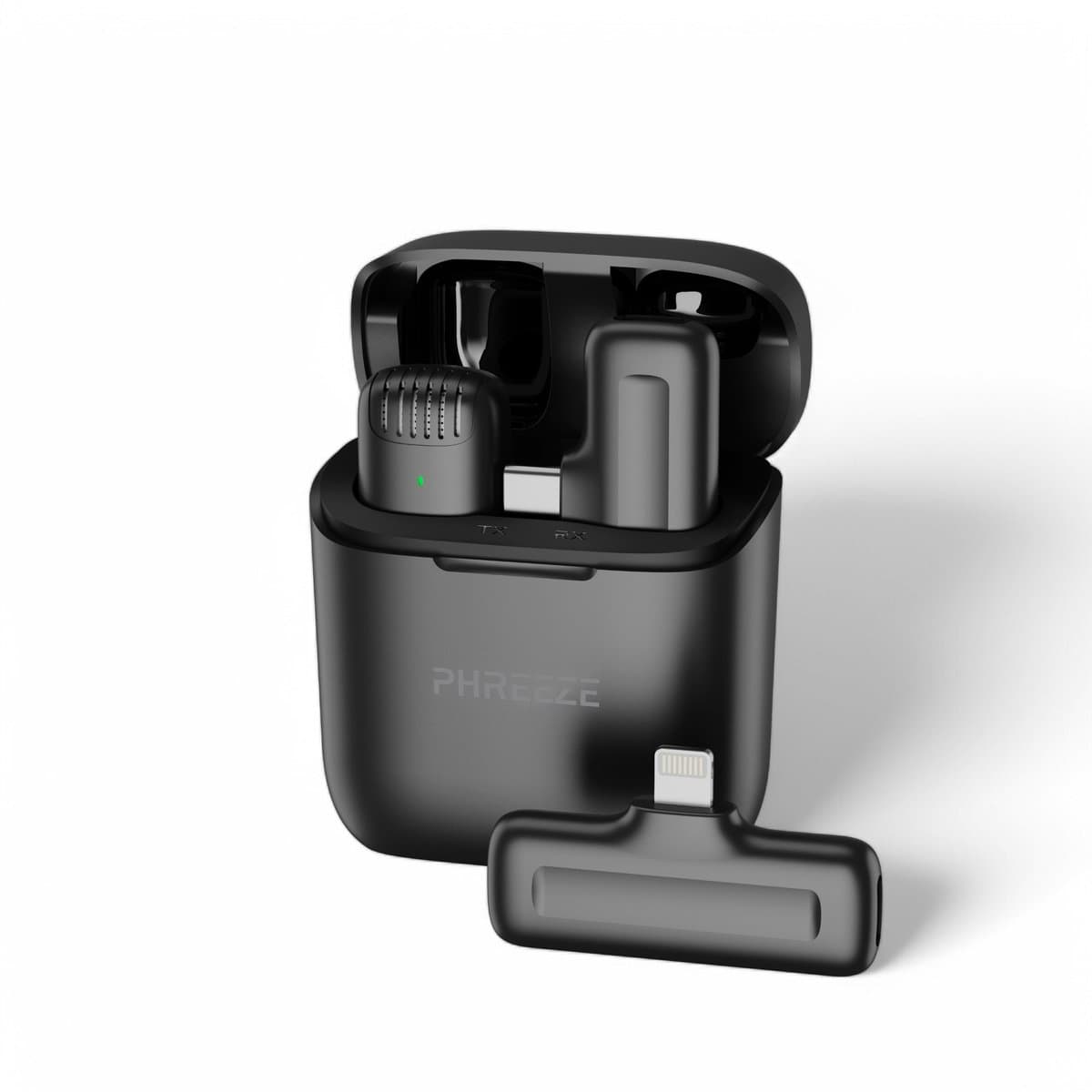 Draadloze Dasspeld Microfoon met geschikt voor USB-C & Lightning Dongle - Lavalier Microfoon geschikt voor iPhone & Android - Incl. Oplaadcase - Mini Microfoon voor Smartphone, Vlog & ASMR — afbeelding 1