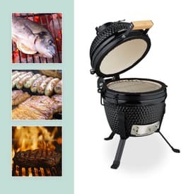 Kamado barbecue - Ø 26 cm - keramisch - met thermometer - deksel - zwart — thumbnail 3